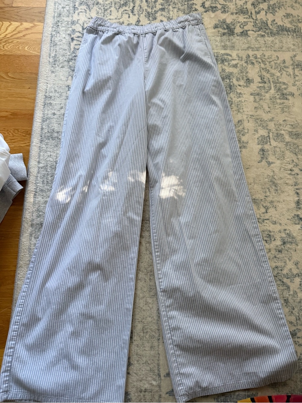 Light Blue Pinstripe Wide-Leg Pants